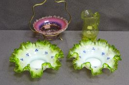 FOUR PIECES OF VASELINE, OPALINE & OTHER VINTAGE GLASSWARE
