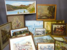 LOWRY PRINT, folding firescreen and a large quantity of paintings, prints, woolworks ETC