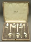 GEORGE JENSEN CASED SET OF SIX GRAPEFRUIT SPOONS, fully stamped 'Denmark Sterling' and 'London