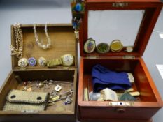 VINTAGE & LATER COSTUME JEWELLERY & COLLECTABLES (within 2 vintage lidded boxes)