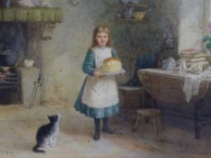SAMUEL Mc CLOY (Irish School) watercolour - interior scene of a young girl holding a loaf of bread