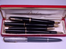 PARKER - Vintage (1950s) collection of a Black Parker Duofold fountain pens and pencil comprising: 1