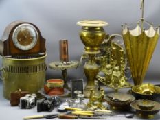 UMBRELLA SHAPE STICK STAND, oak mantel clock, further brass and EPNS ware and other collectable