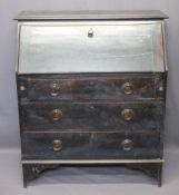 VINTAGE STAINED OAK FALL FRONT BUREAU with interior pigeon holes and drawer to the fall, the lower