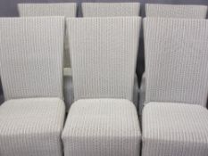 SIX MODERN LLOYD LOOM WICKER CRUISER TYPE CHAIRS, high back with apron sides, 99cms H, 45cms W,