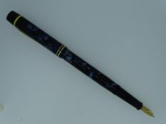 VINTAGE ONOTO 'THE PEN' No 6233 FOUNTAIN PEN - (c.1938) Blue Marble De La Rue with gold plated