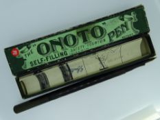 'ONOTO SELF FILLING PEN' - 'N' type Vintage (1910s) Black Chased Hard Rubber De La Rue with a 14ct