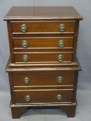 REPRODUCTION MAHOGANY MINI CHEST ON CHEST on corner bracket feet, 67cms H, 43cms max W, 28.5cms