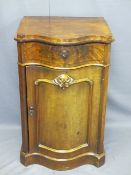 ANTIQUE MAHOGANY SERPENTINE FRONT SIDE CABINET, single frieze drawer over a cupboard door with