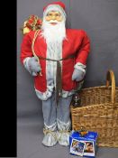 LARGE STANDING FATHER CHRISTMAS MODEL, wicker basket, boxed Polaroid instant camera and a vintage