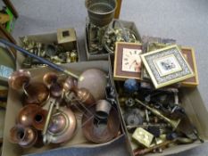 COPPER, BRASSWARE & OTHER COLLECTABLES, a large quantity within 4 boxes including vintage horns,