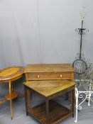 SINGLE DRAWER SIDE TABLE, 76cms H, 84cms W, 49cms D, an oval top two-tier occasional table, 74cms H,