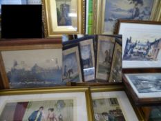 R JONES oil on board - 'Charles Tower', 18 x 11cms and an assortment of antique prints ETC