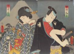 Utagawa Kunisada (Toyokuni III.)Die Schauspieler Kawarazaki Gonjûrô I als Hayano Kanpei (r) und Iwai