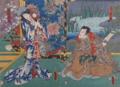 Utagawa Kunisada (Toyokuni III.)Diptychon mit Kabuki-Szene(Katsushika 1786-1865 Edo)