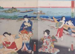 Utagawa Kunisada (Toyokuni III.)Zwei Blatt des Triptychons 