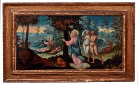 Adam und Eva im ParadiesDeutscher Manierist, Anfang des 17. JahrhundertsIn einer