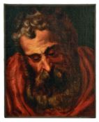 Kopfstudie eines bärtigen Mannes, wohl ein ApostelFlämische Schule des 17./18. JahrhundertsÖl/Lwd.