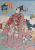 Utagawa Kunisada (Toyokuni III.)Prinz Genji (?)(Katsushika 1786-1865 Edo) Farbholzschnitt. Sign. 