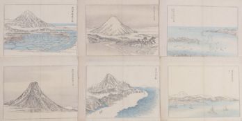 Sechs AnsichtenJapan, um 1900Ansichten des Berges Fuji und Küstenlandschaften. Holzschnitte, 2x