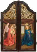 Zwei Seitentafeln eines Flügelaltars mit Verkündigung und Heiligen