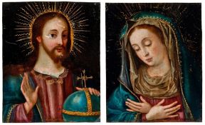 Pendants mit Christus als Salvator Mundi und der Muttergottes in Andacht
