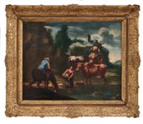 Hirten mit Weidetieren am Fluss