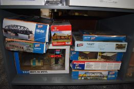 Nine Walthers Cornerstone Series HO Scale accessories including Turntable, Double Track Swing