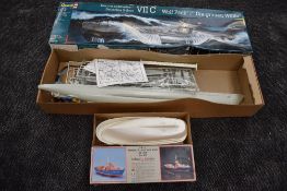 A Revell plastic 1:72 kit, German Submarine VIIC Wolf Pack, in original box along with a Billings