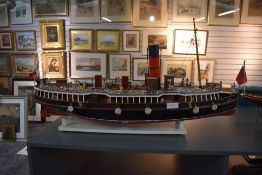 A wooden scratch built radio controlled model Mersey Ferry Steam Boat, named Bidston with many