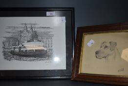An original sketch of a hound and similar print