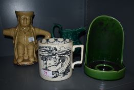 A selection of vintage ceramics and salt glaze, including an unusual handled candlestick holder with