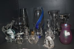 A selection of glass wares including fine crystal cut scent bottles and Caithness