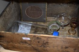 An advertising crate for lard, three vintage glasses, one having gilt banding, also included is a