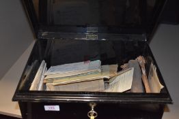 A vintage metal case lockable deed box with some original contents