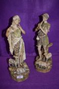 A pair of Royal Dux figures sheep shepherd and goat shepherdess