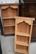 Two small pine wall shelves