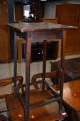 An early 20th Century stained frame occasional table/plant stand, square ply top, approx. 37cm