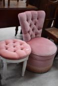A vintage pink dralon nursing chair and a similar boudoir stool