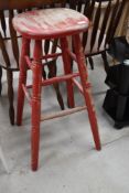 A traditional part stripped tall stool, height approx. 78cm