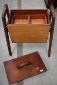 A vintage part teak sewing trough with lid