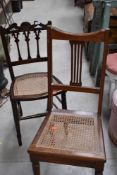 Two late 19th/early 20th Century cane seated bedroom chairs
