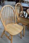 A set of traditional hoop and stick back dining chairs, each width approx. 44cm, similar to Ercol