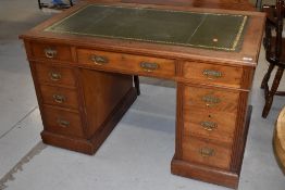 A late Victorian mahogany pedestal desk, having leather inset top, approx. Width 122cm depth 71cm