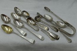 A selection of HM silver flatware including Georgian teaspoons, Victorian salt and mustard spoons,
