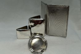A selection of HM silver smoking related items including small ash tray, a large cigarette case