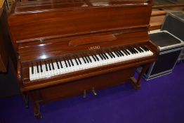 A vintage Lestel upright piano, overstrung in mahogany case, 85 keys