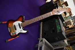 A vintage electric guitar, Telecaster shape, labelled Zenta to headstock, neck plates stamped '