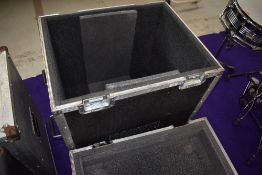 A large wheeled flight case, external dimensions approx. 71x57x85cm