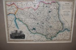 A late 19th Century Map of County Durham. Outline colour, with inset engraved view of Durham